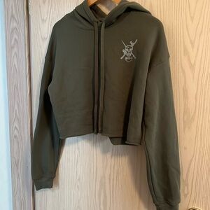 Olive Green Women's Cropped Hoodie